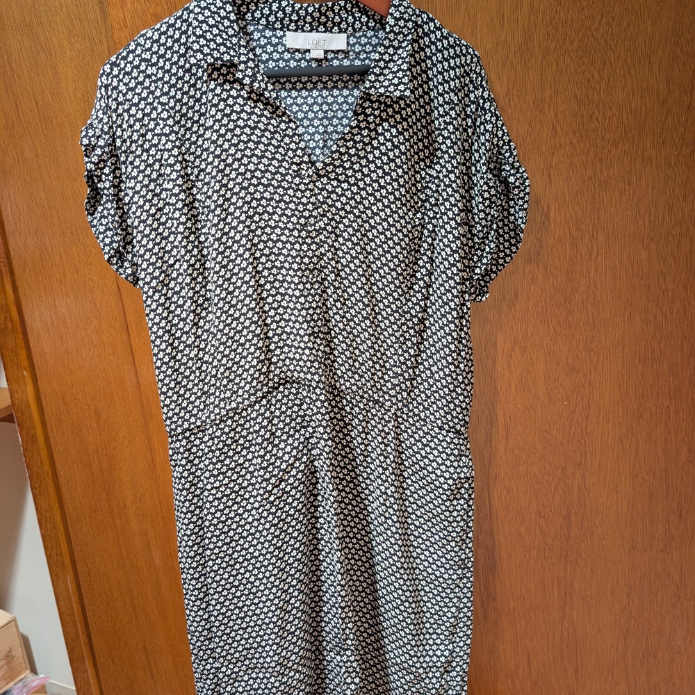 LOFT Black and White Floral Dress